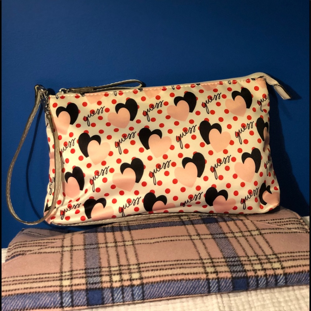 GUESS Pink Black Heart Clutch Wristlet